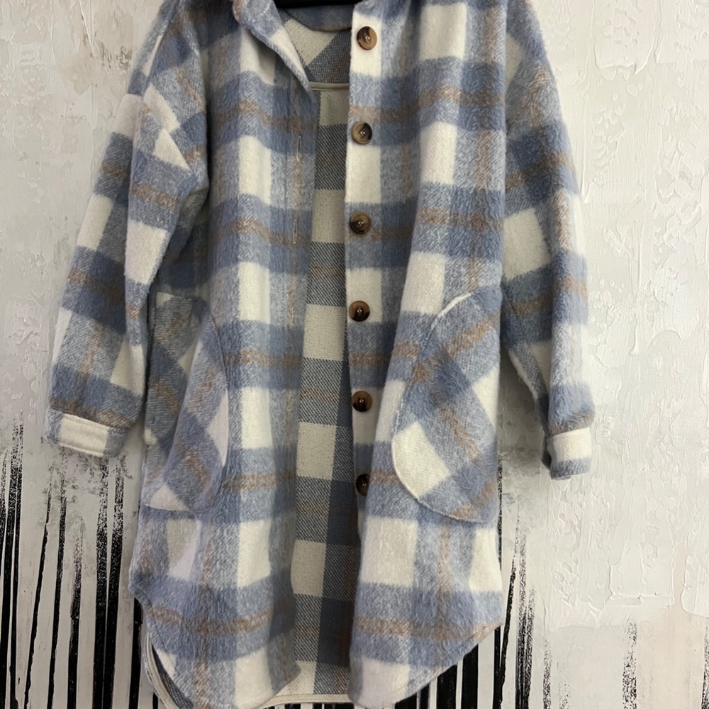 Soft Noa blue plaid shacket